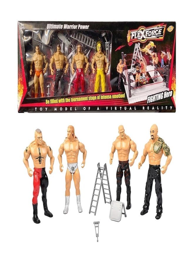 KERBRO Ultimate Warrior Wrestling Action Figures Set – Pack of 4 Fighters with Ring & Battle Accessories for Kids - Image 1