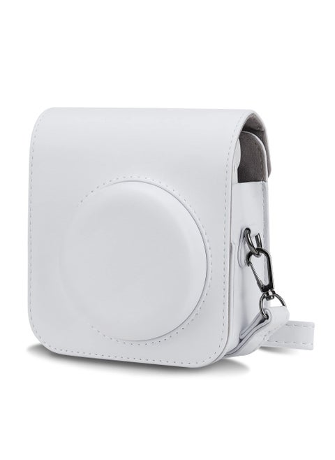 بو الجلود حالة الكاميرا متوافق مع كاميرا فورية Instax ميني 12 ، حزام قابل للتعديل مع الأشرطة وحقيبة تخزين الجيب الأبيض