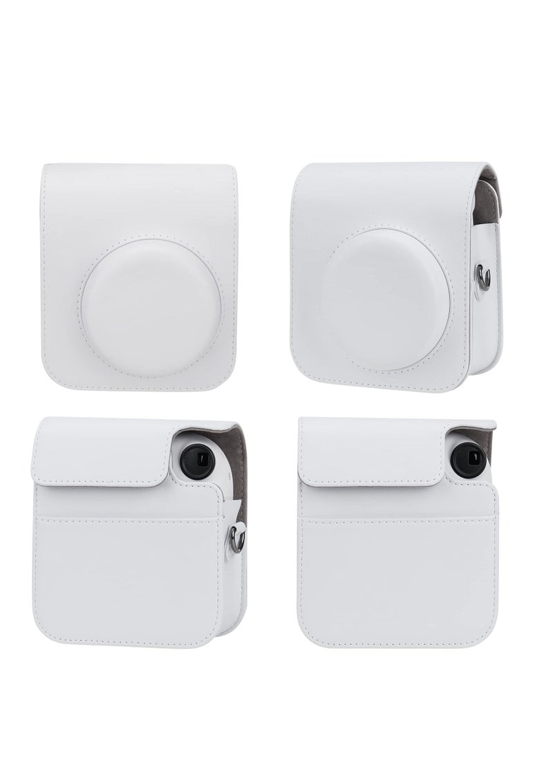 Generic - PU Leather Camera Case Compatible with Instax Mini 12 Instant Camera with Adjustable Strap and Pocket White Storage Bag - Image 1
