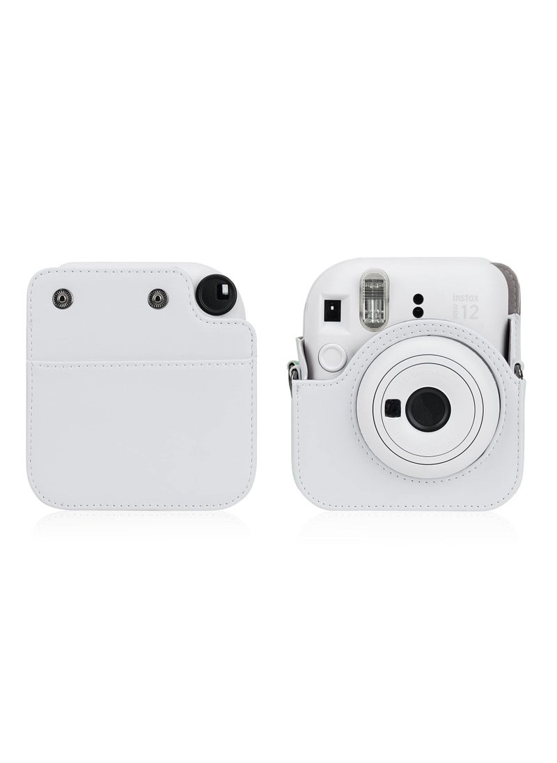 Generic - PU Leather Camera Case Compatible with Instax Mini 12 Instant Camera with Adjustable Strap and Pocket White Storage Bag - Image 1