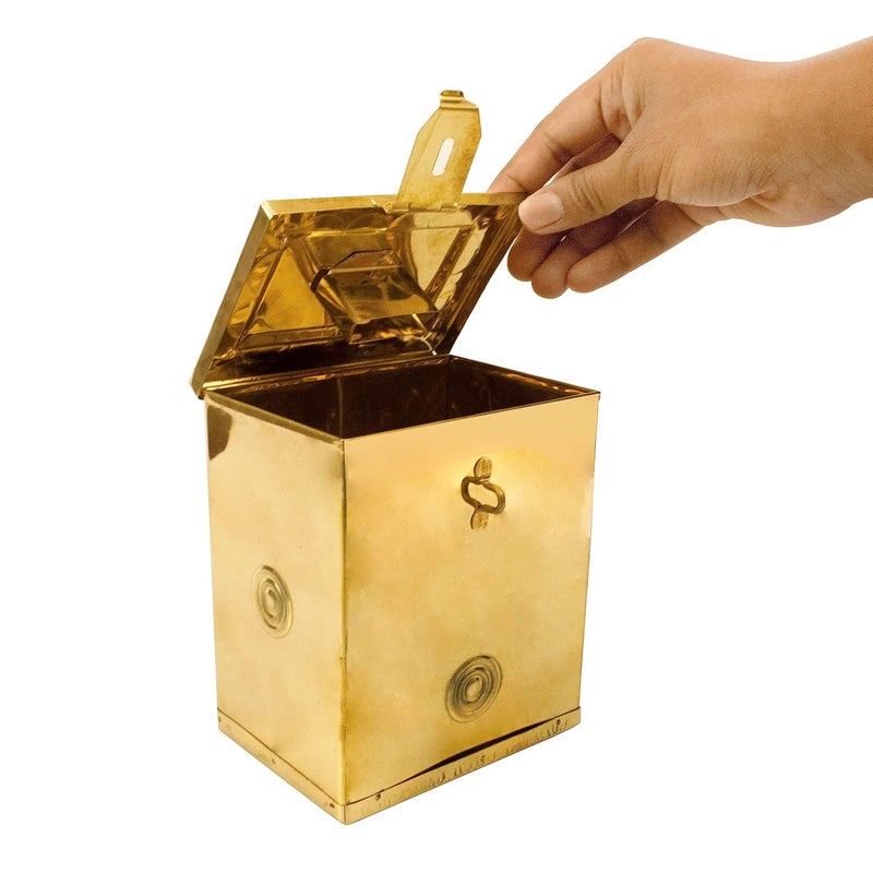 Spillbox حصالة نقود تقليدية من النحاس للمعابد، الماندير | ساعة شمسية نحاسية | حاوية نقود | وعاء نقود | صندوق جمع العملات | خزنة العملات | دكشينا هندي | موفر بنس - هندي نحاسي صغير - Image 5