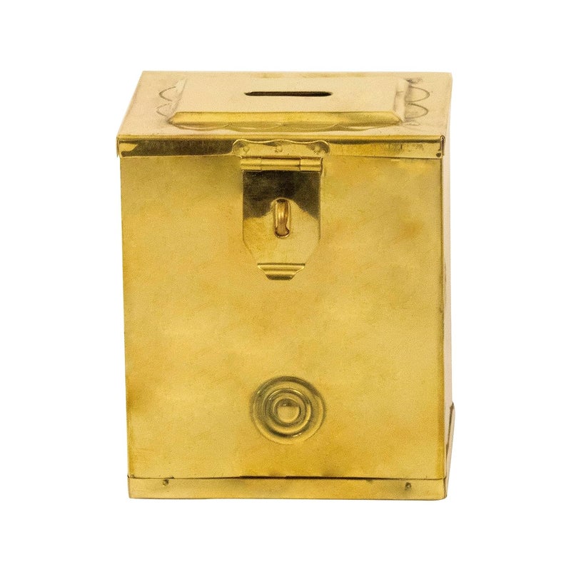 Spillbox حصالة نقود تقليدية من النحاس للمعابد، الماندير | ساعة شمسية نحاسية | حاوية نقود | وعاء نقود | صندوق جمع العملات | خزنة العملات | دكشينا هندي | موفر بنس - هندي نحاسي صغير - Image 1