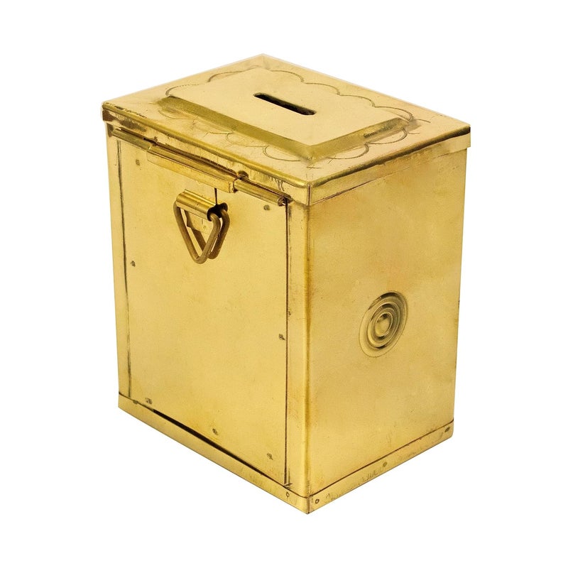 Spillbox حصالة نقود تقليدية من النحاس للمعابد، الماندير | ساعة شمسية نحاسية | حاوية نقود | وعاء نقود | صندوق جمع العملات | خزنة العملات | دكشينا هندي | موفر بنس - هندي نحاسي صغير - Image 3