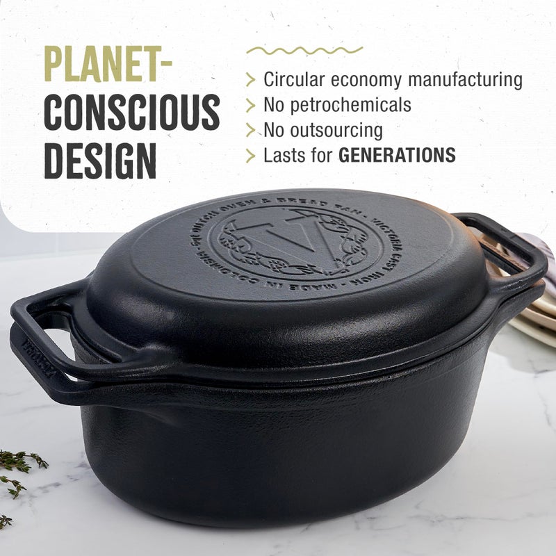 Victoria 6-Quart Cast Iron Oval Dutch Oven, Combination Combo Cooker Pot and Skillet, Bread Baker, Made in Colombia, 2-Piece Set - Image 5