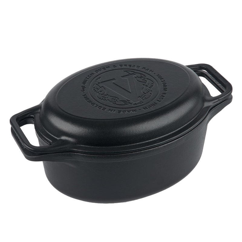 Victoria 6-Quart Cast Iron Oval Dutch Oven, Combination Combo Cooker Pot and Skillet, Bread Baker, Made in Colombia, 2-Piece Set - Image 1