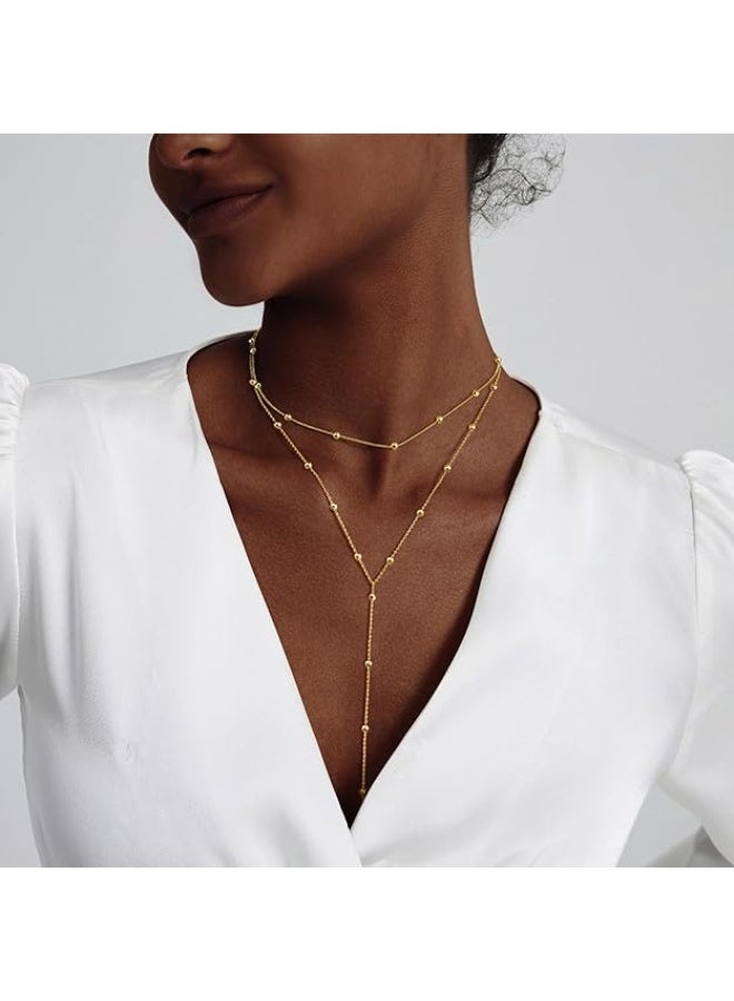 Gold Necklace for Women Lariat Y Necklace 14k Gold Plated Silver Y-Shaped Chain Beaded Dainty, Trendy, Layered, Long Necklaces, Drop Necklaces, Simple, Jewelry, Gifts - Image 4