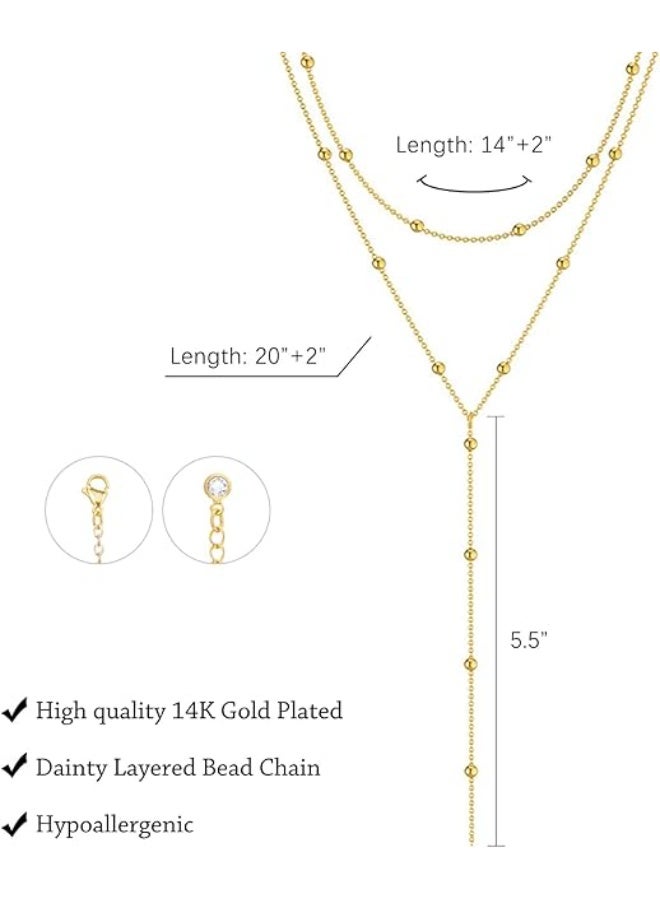 Gold Necklace for Women Lariat Y Necklace 14k Gold Plated Silver Y-Shaped Chain Beaded Dainty, Trendy, Layered, Long Necklaces, Drop Necklaces, Simple, Jewelry, Gifts - Image 2