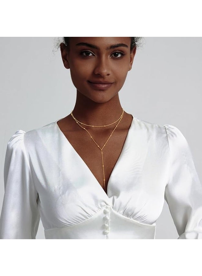 Gold Necklace for Women Lariat Y Necklace 14k Gold Plated Silver Y-Shaped Chain Beaded Dainty, Trendy, Layered, Long Necklaces, Drop Necklaces, Simple, Jewelry, Gifts - Image 5