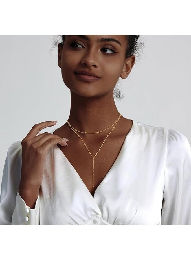 Gold Necklace for Women Lariat Y Necklace 14k Gold Plated Silver Y-Shaped Chain Beaded Dainty, Trendy, Layered, Long Necklaces, Drop Necklaces, Simple, Jewelry, Gifts - Image 3