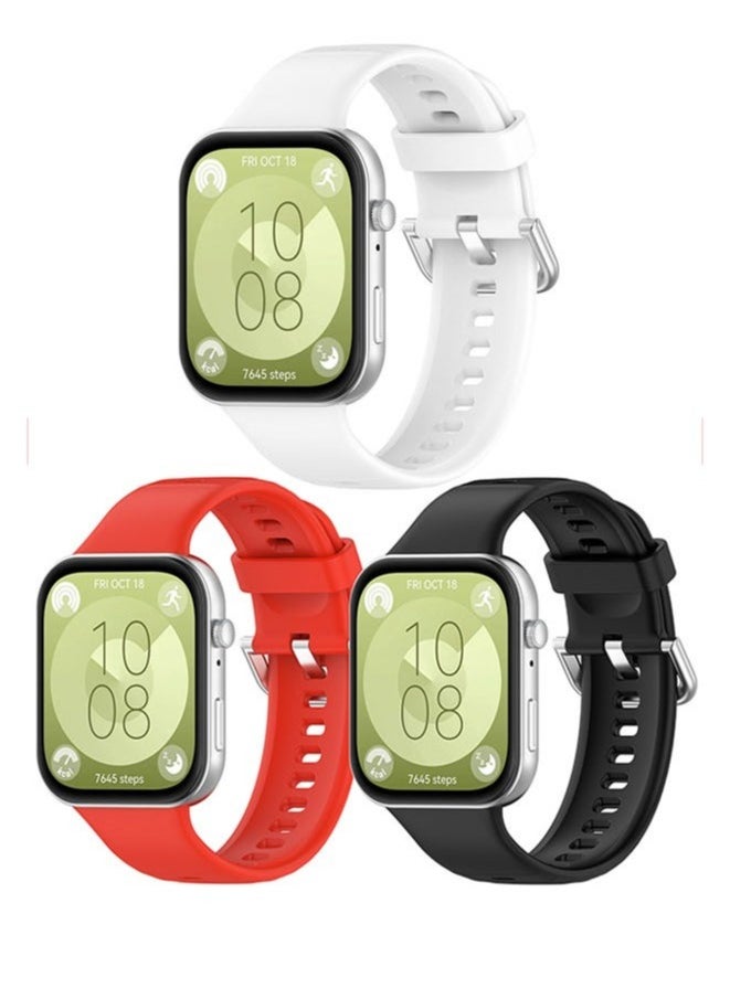 HW 3 Piece Huawei Watch Fit 3 Silica Gel Replacement Band Huawei Watch Fit 3 24mm Sport Silicone Strap  - Image 1