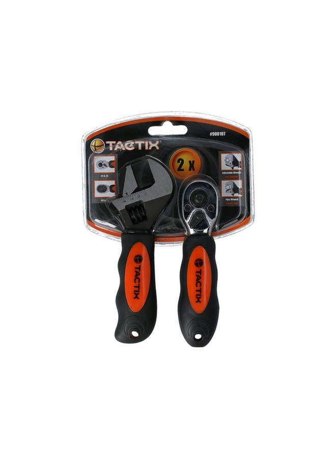 Tactix 2-Piece Corrosion-Resistant Wrench and Ratchet Set with Ergonomic Handle Multicolor - Image 1
