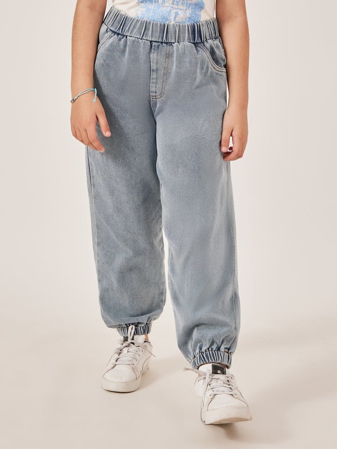 Styli Styli Light Blue Denim Jogger Pants  - Image 1