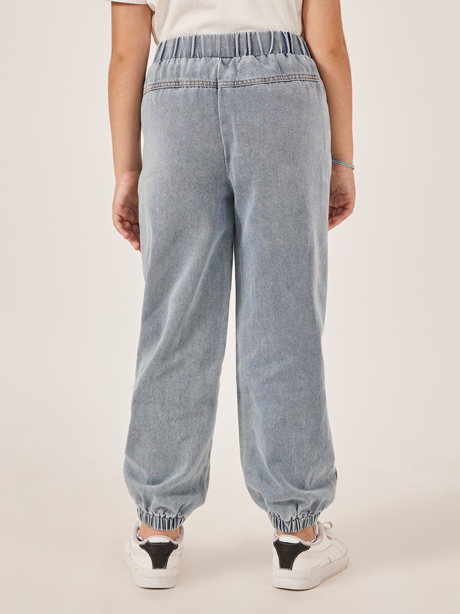 Styli Styli Light Blue Denim Jogger Pants  - Image 4