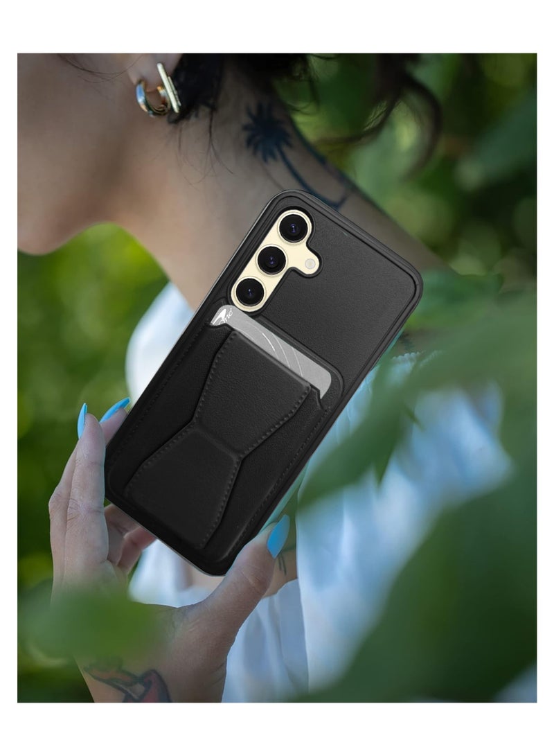 دبليو تيك غطاء حماية لهاتف سامسونج جالاكسي S25 FE 5G 2025 من السيليكون TPU مع حامل بطاقات ومقبض يد (MCHPSN) - أسود - Image 5