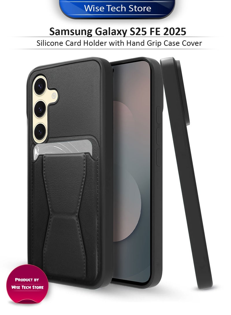 دبليو تيك غطاء حماية لهاتف سامسونج جالاكسي S25 FE 5G 2025 من السيليكون TPU مع حامل بطاقات ومقبض يد (MCHPSN) - أسود - Image 1