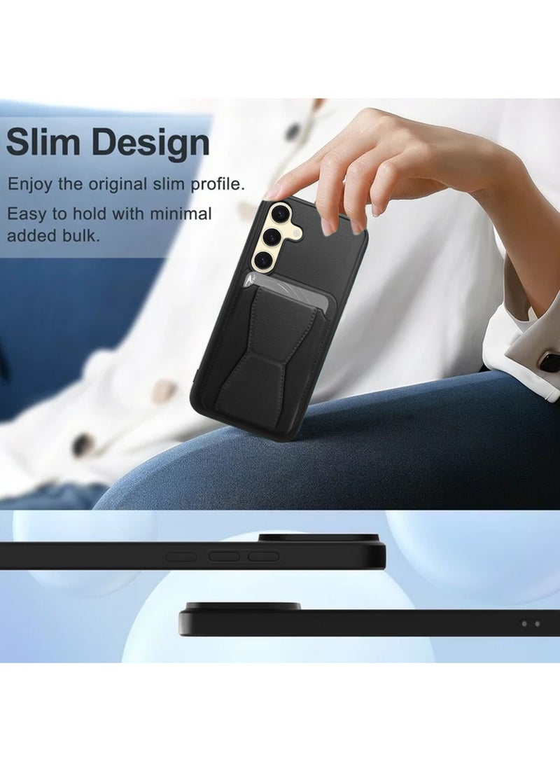 دبليو تيك غطاء حماية لهاتف سامسونج جالاكسي S25 FE 5G 2025 من السيليكون TPU مع حامل بطاقات ومقبض يد (MCHPSN) - أسود - Image 4