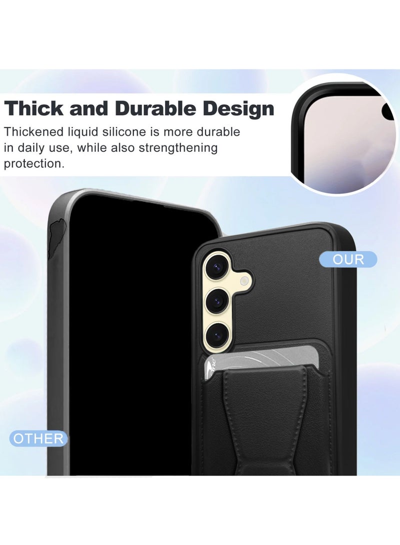 دبليو تيك غطاء حماية لهاتف سامسونج جالاكسي S25 FE 5G 2025 من السيليكون TPU مع حامل بطاقات ومقبض يد (MCHPSN) - أسود - Image 2