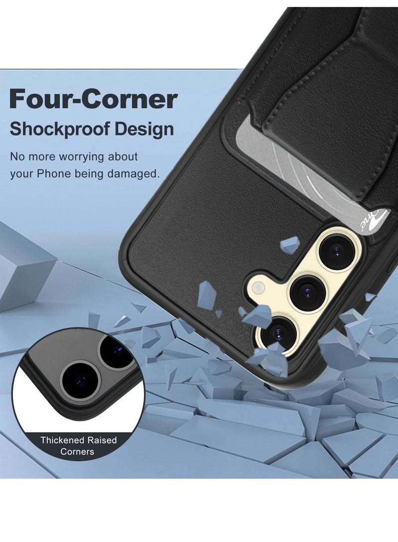 دبليو تيك غطاء حماية لهاتف سامسونج جالاكسي S25 FE 5G 2025 من السيليكون TPU مع حامل بطاقات ومقبض يد (MCHPSN) - أسود - Image 3