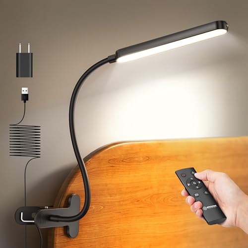 Glocusent 38 LED Clip On Light: 5W Eye Caring Book Lights for Reading at Night - 5 Color & 5 Brightness with a Remote, 30-Min Auto Off Timer, Multi-Purpose Clip Lamp for Bed Reading/Studying/Working - Image 1