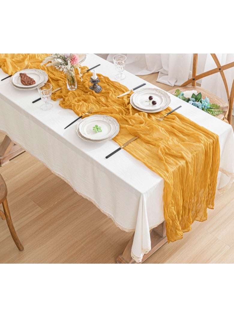 PYC 1 Pack Cheesecloth Table Runner, 35x118 Inch Boho Gauze Table Runner, Cheese Cloth Long Table Runner Elegant Table Runner for Party Wedding Bridal Shower Table Decor  - Image 1