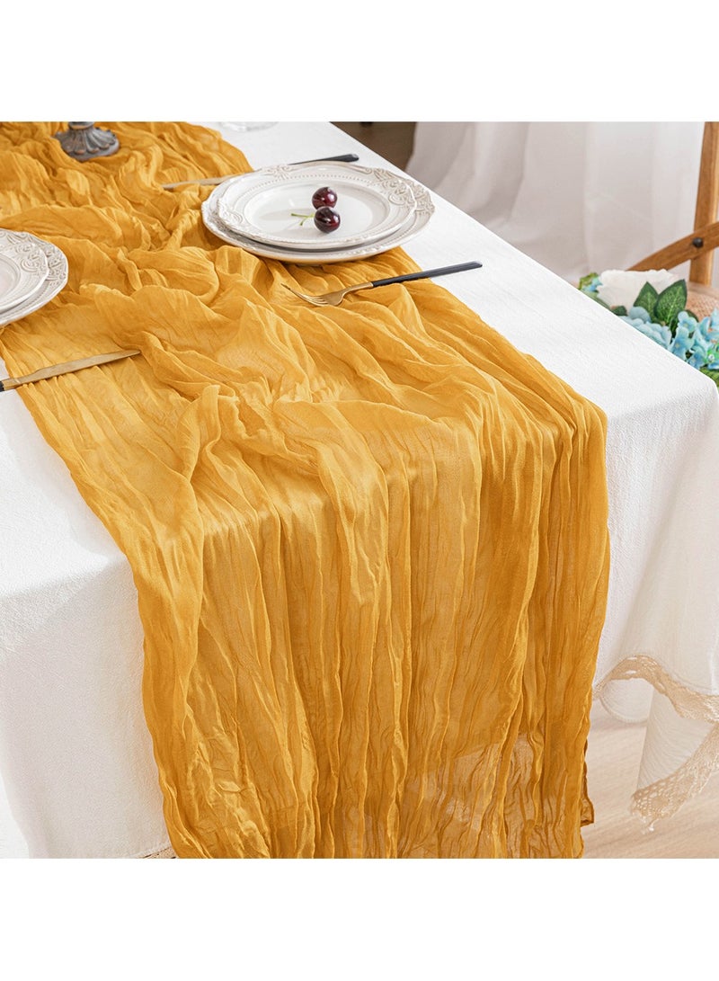 PYC 1 Pack Cheesecloth Table Runner, 35x118 Inch Boho Gauze Table Runner, Cheese Cloth Long Table Runner Elegant Table Runner for Party Wedding Bridal Shower Table Decor  - Image 2