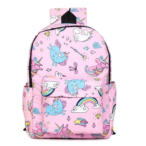 MELVIS 20L Backpack School Bag For Travel With Bottle Compartment | Trendy Water Resistant High Storage Bag For Men & Women | Boys & Girls Laptop Printed Backpack For College Gift (Pink Unicorn) - Image 1