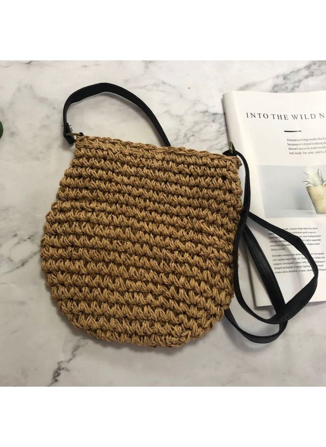 Loquat Ins Woven Bag Summer Beach Vacation Bag Crossbody Satchel-Color:Yellow  - Image 5