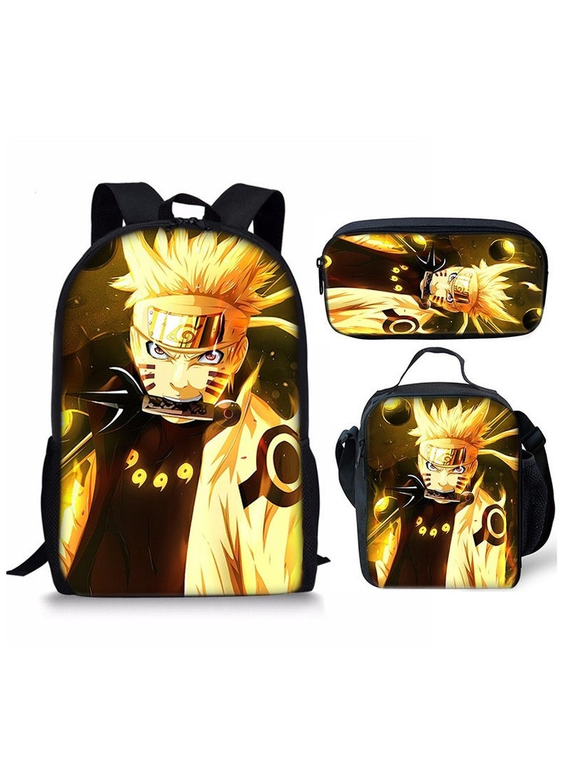Naruto Cartoon Anime Student Backpack Three-Piece Set 29*42*16cm