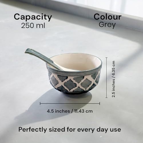 BACKKSPACE RETAIL Ceramic Soup Bowls Set of 6 with Matching Spoons | Elegant Bowls for Soup, Curry, Maggi, Desserts | Microwave & Dishwasher Safe | Perfect for Home and Restaurant- Grey 300ml Each - Image 5
