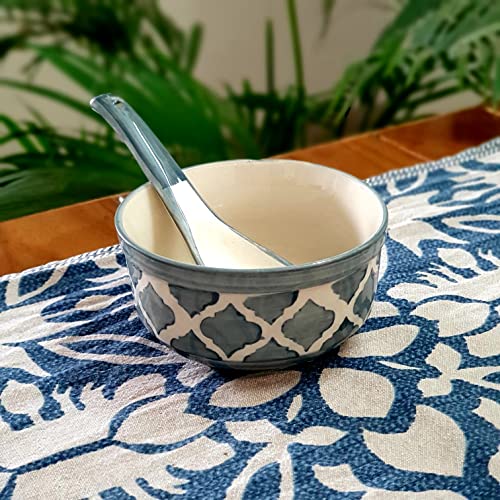 BACKKSPACE RETAIL Ceramic Soup Bowls Set of 6 with Matching Spoons | Elegant Bowls for Soup, Curry, Maggi, Desserts | Microwave & Dishwasher Safe | Perfect for Home and Restaurant- Grey 300ml Each - Image 3