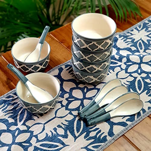 BACKKSPACE RETAIL Ceramic Soup Bowls Set of 6 with Matching Spoons | Elegant Bowls for Soup, Curry, Maggi, Desserts | Microwave & Dishwasher Safe | Perfect for Home and Restaurant- Grey 300ml Each - Image 2
