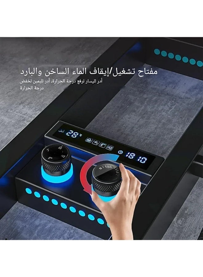 Rectangular digital shower massage with LED screen, water-based, stainless steel + black brass - Image 4