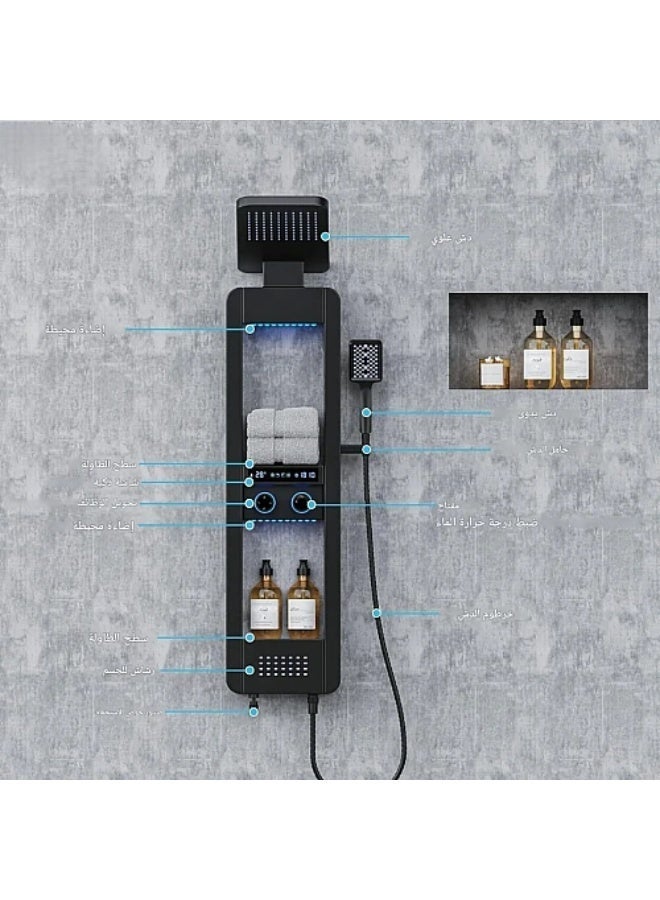 Rectangular digital shower massage with LED screen, water-based, stainless steel + black brass - Image 5