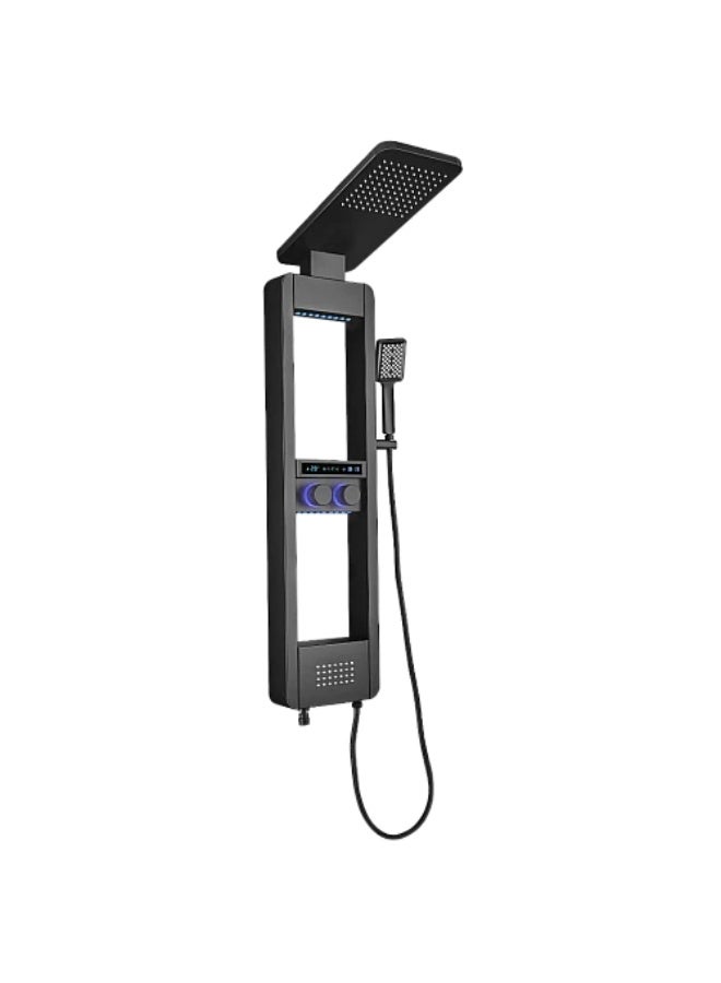 Rectangular digital shower massage with LED screen, water-based, stainless steel + black brass - Image 2