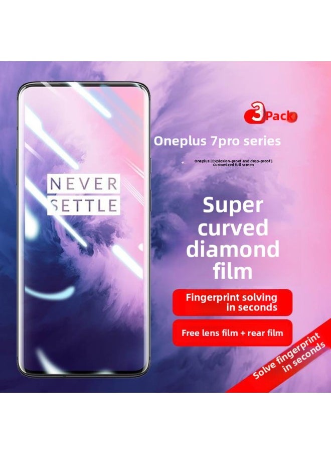 Generic - One Plus 7pro Tempered Film 1 Plus 7 Mobile Phone Film One Plus 7 Full Screen Coverage Oneplus Full Coverage 1 7p Hydration High-Color:Blue Light Diamond Film Explosion-proof √ 3 Pieces Of Lens Rear Film-Dimensions:One Plus 7Pro - Image 1