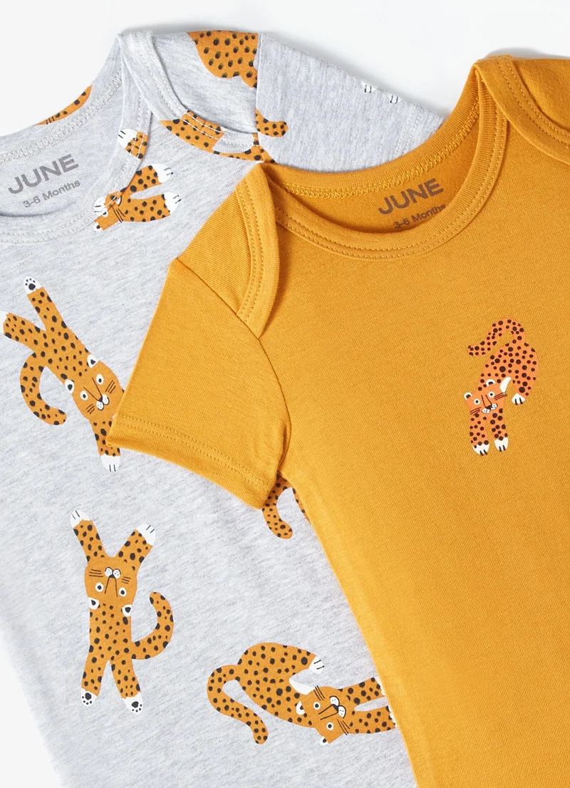 JUNE Baby Envelope Collar 2-Piece Short Sleeve Bodysuit with Tiger Print