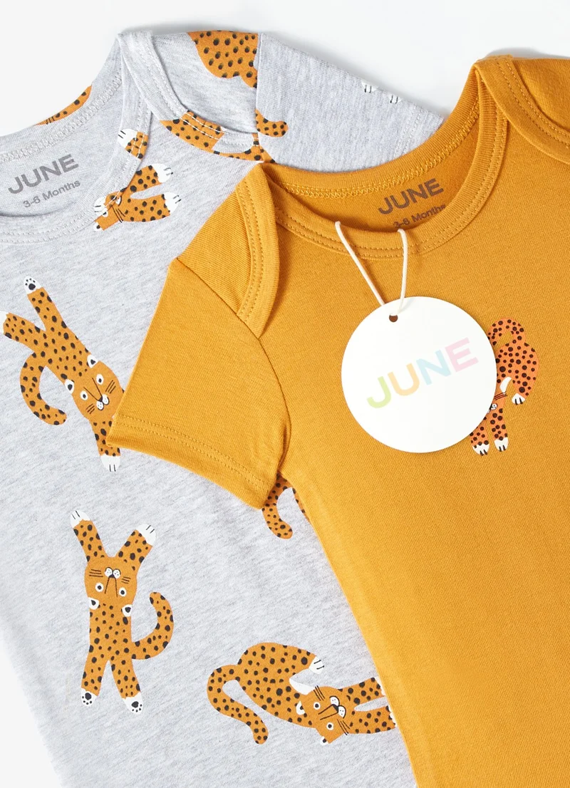 JUNE Baby Envelope Collar 2-Piece Short Sleeve Bodysuit with Tiger Print