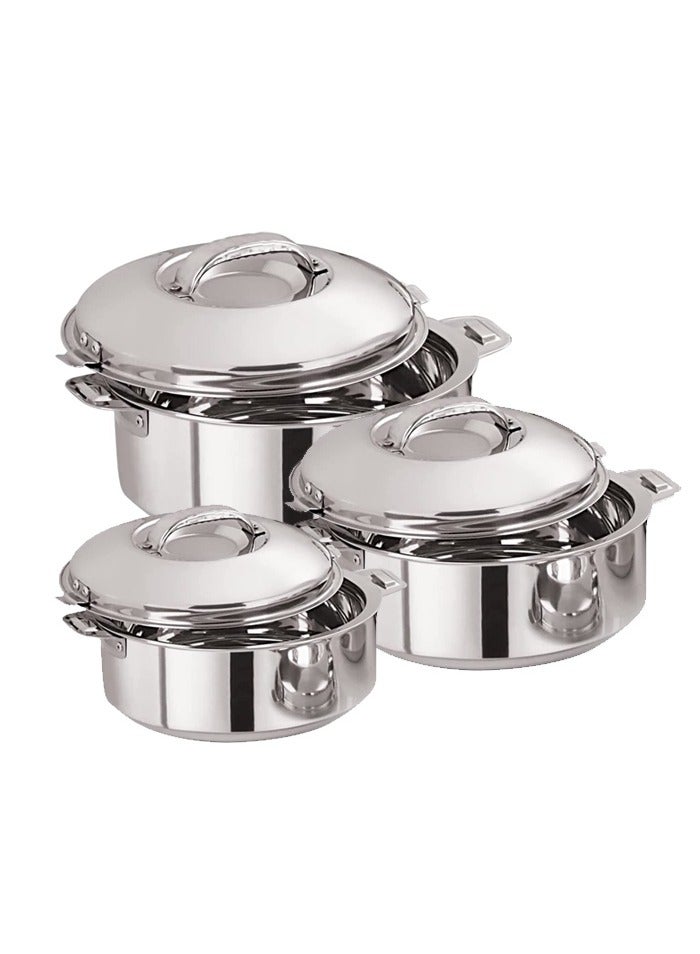 BLACKSTONE Stainless Steel Casserole Lightweight Easy to Handle Hotpot with Lid Silver-Madina 3Pc Set 2.5, 3.5, 5.0L - Image 1