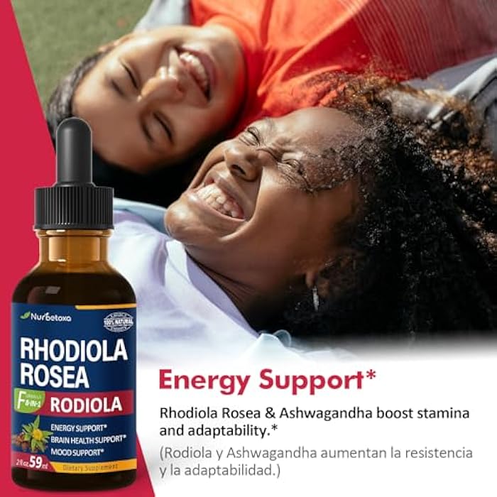 Nurbetoxa مستخلص روديولا روزيا (روديولا) قطرات، مكمل طبيعي للتكيف مع أشواغاندا، جنسنغ، ريحان مقدس، وإشيناسيا لدعم الطاقة، صحة الدماغ، المناعة والمزاج. 2 أونصة - Image 2