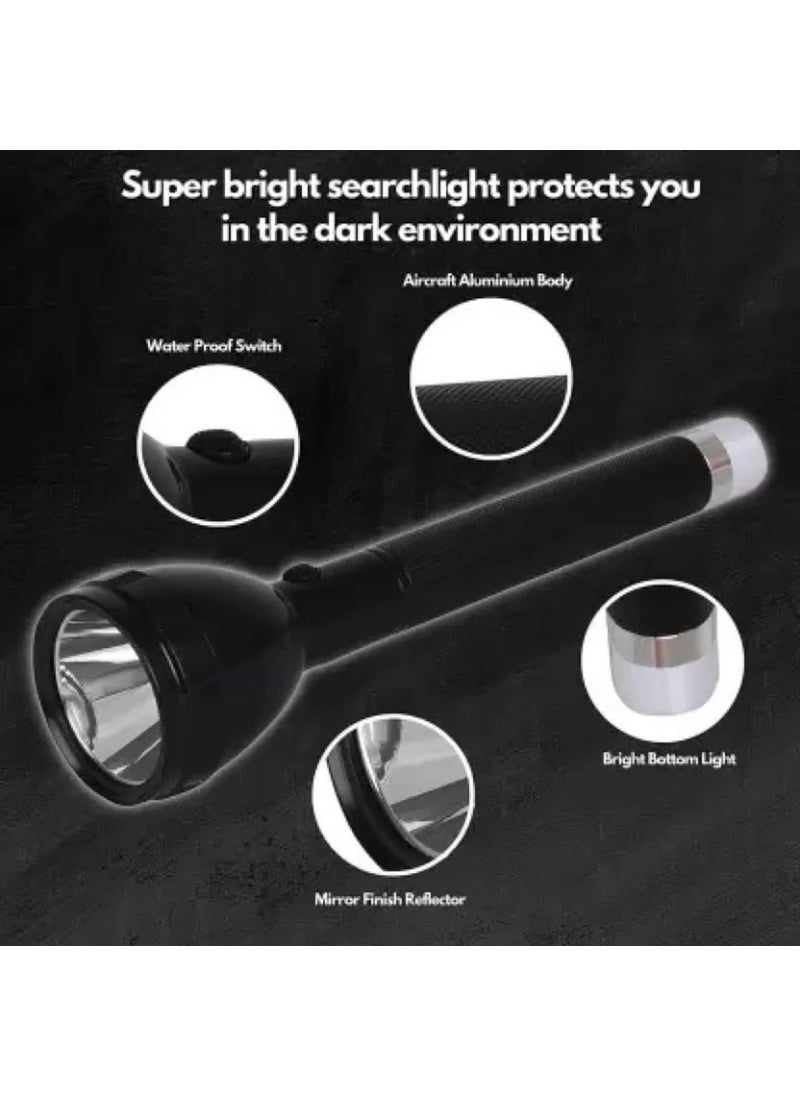 JACKCLEEN JACKCLEEN 1 Km Lithium Battery Long Range Led Torch Light Rechargeable Dual Battery Best Torch Black 25 cm Rechargeable  - Image 3