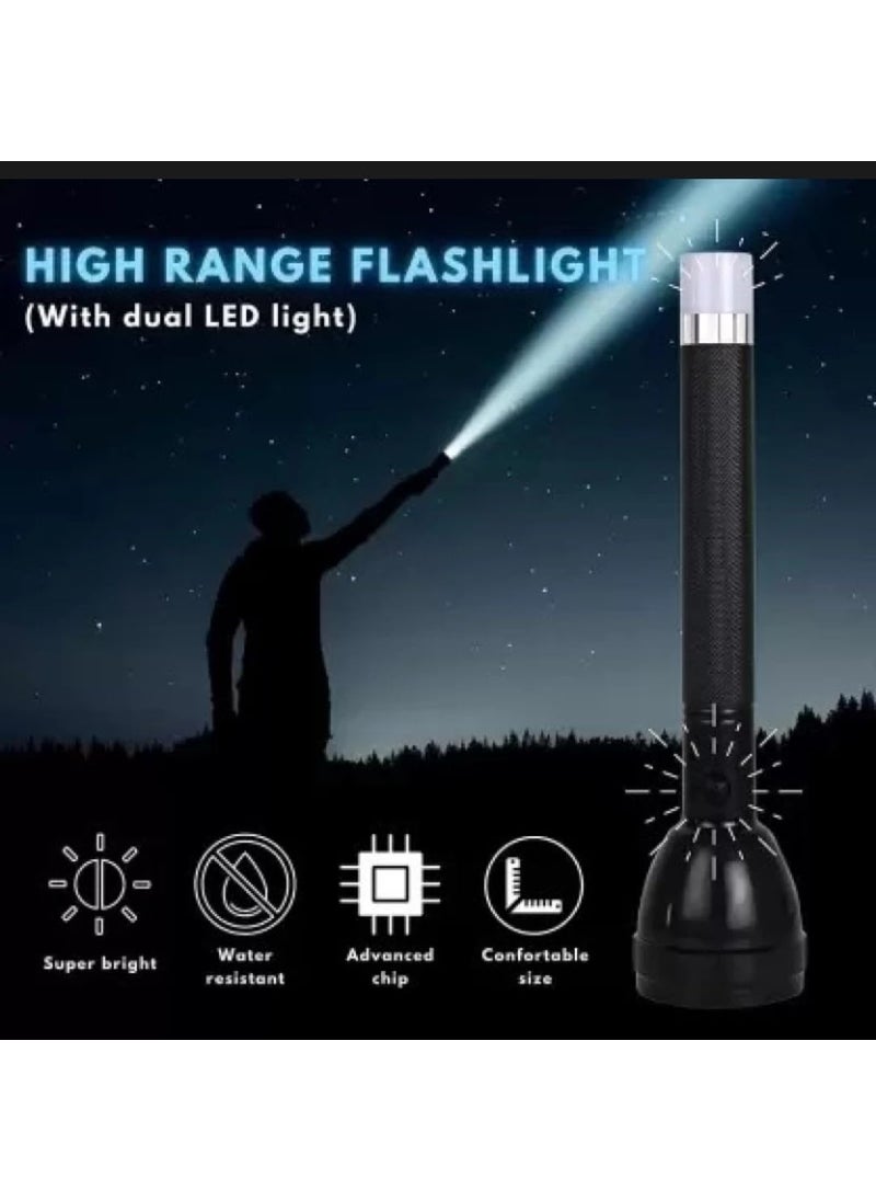 JACKCLEEN JACKCLEEN 1 Km Lithium Battery Long Range Led Torch Light Rechargeable Dual Battery Best Torch Black 25 cm Rechargeable  - Image 2