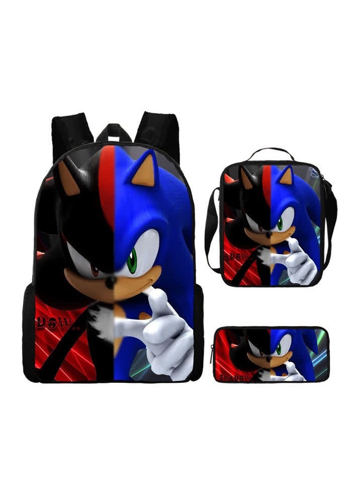 2024 new Sonic backpack student large-capacity schoolbag Sonic 2 animation sacker bag pen bag,2-Three-piece set - Sonic  - Image 1