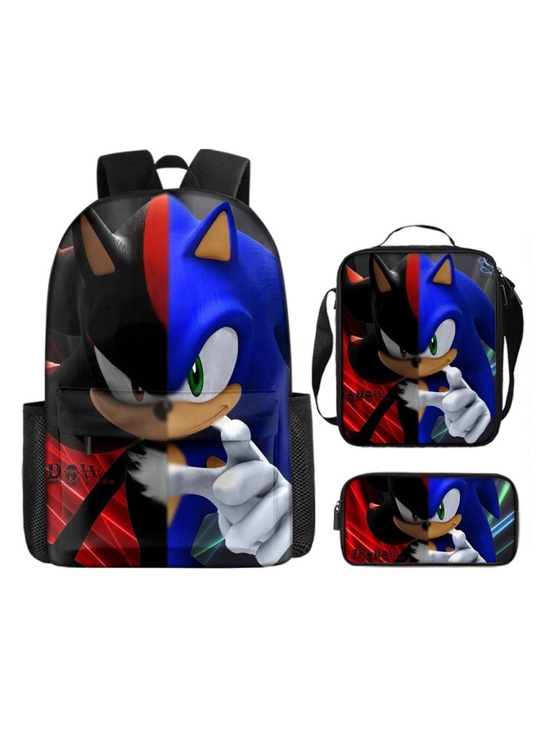 2024 new Sonic backpack student large-capacity schoolbag Sonic 2 animation sacker bag pen bag,2-Three-piece set - Sonic - Image 1