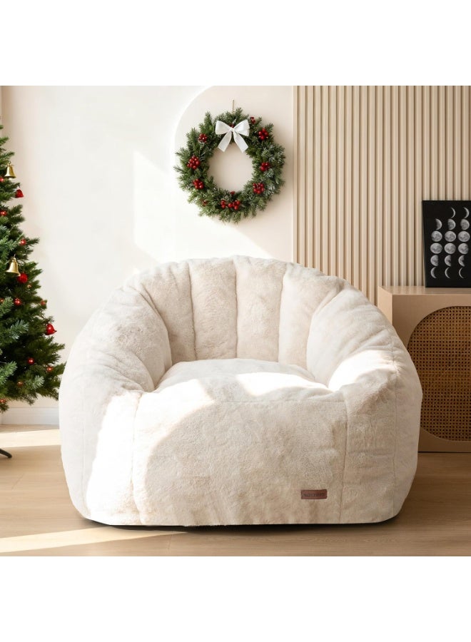 Organized Home Large Beanbag Chair For Adults And Children Faux Fur Shell Shaped Large Chair With Fillin Padded Large Accent Sofa Casual Floor Sofa Suitable For Playing Reading Beige - Image 1