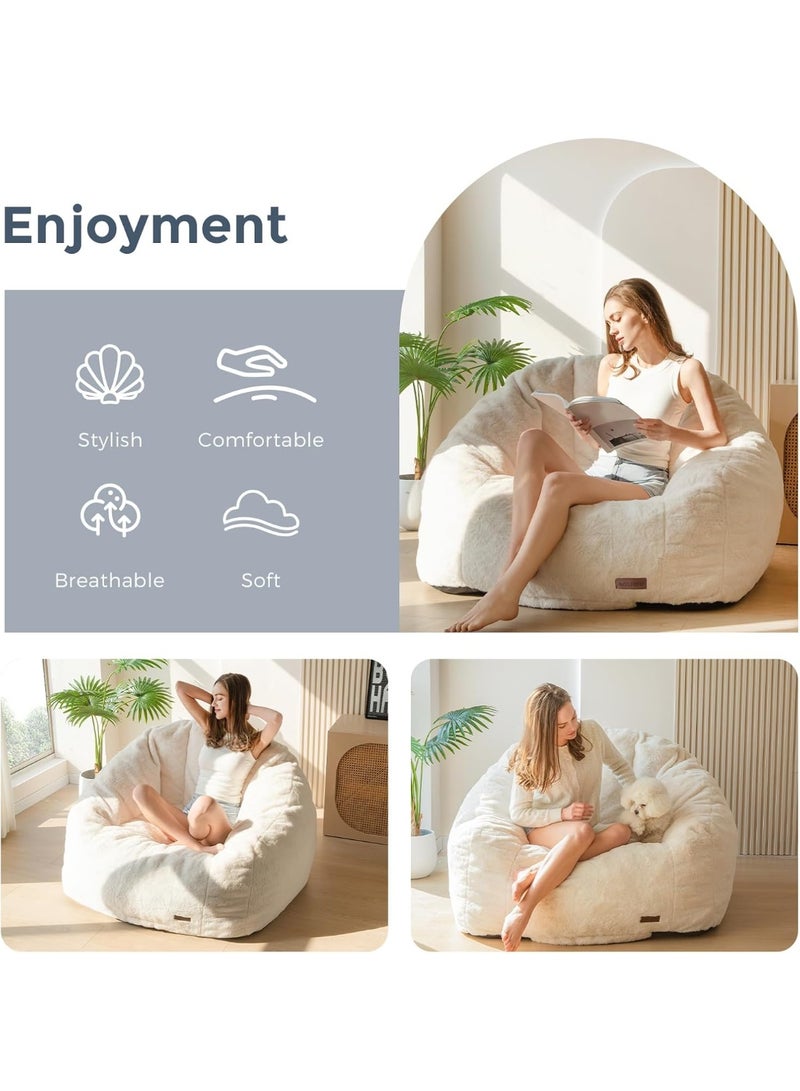 Organized Home Large Beanbag Chair For Adults And Children Faux Fur Shell Shaped Large Chair With Fillin Padded Large Accent Sofa Casual Floor Sofa Suitable For Playing Reading Beige - Image 2