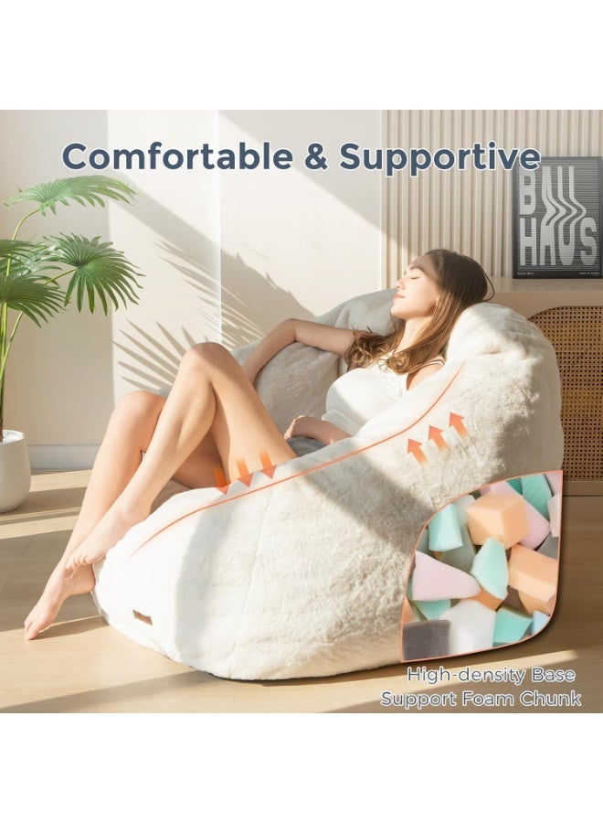 Organized Home Large Beanbag Chair For Adults And Children Faux Fur Shell Shaped Large Chair With Fillin Padded Large Accent Sofa Casual Floor Sofa Suitable For Playing Reading Beige - Image 4