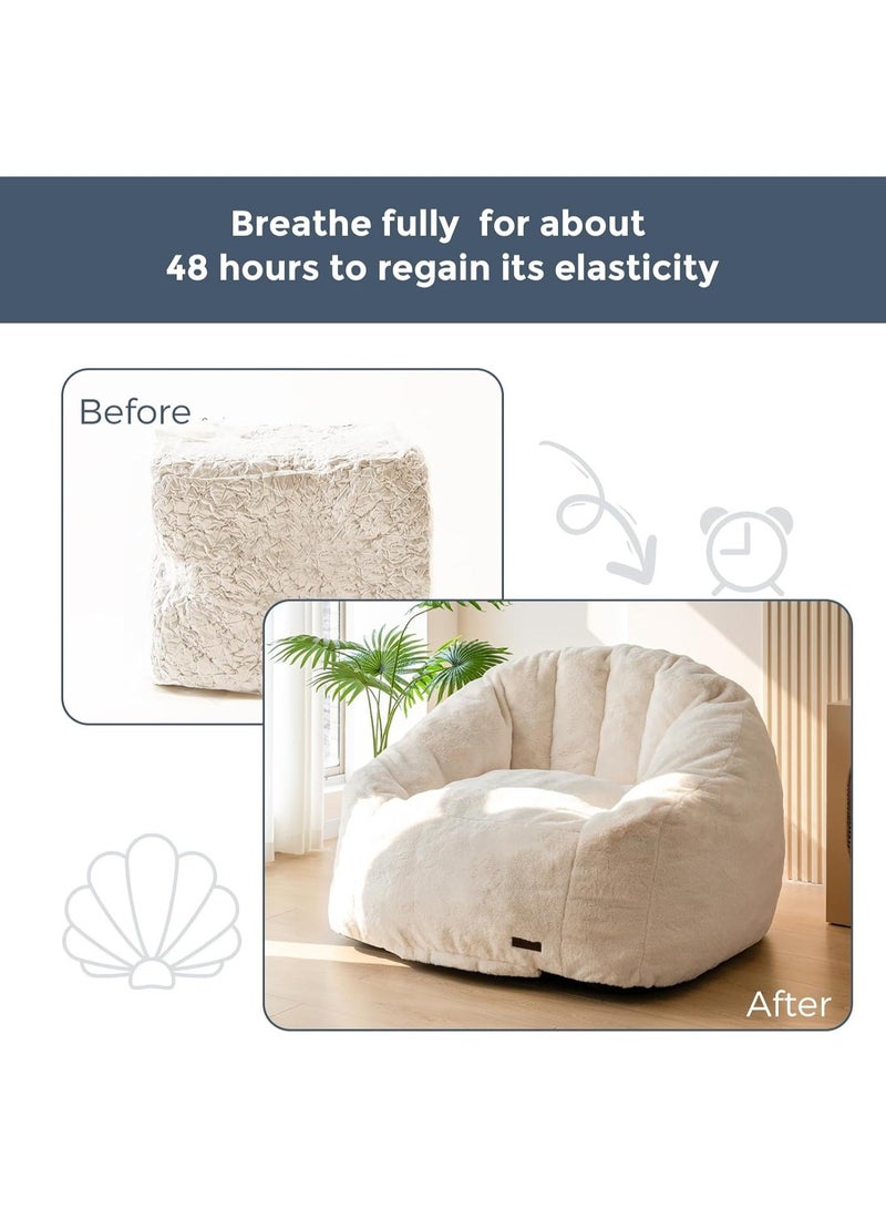 Organized Home Large Beanbag Chair For Adults And Children Faux Fur Shell Shaped Large Chair With Fillin Padded Large Accent Sofa Casual Floor Sofa Suitable For Playing Reading Beige - Image 5