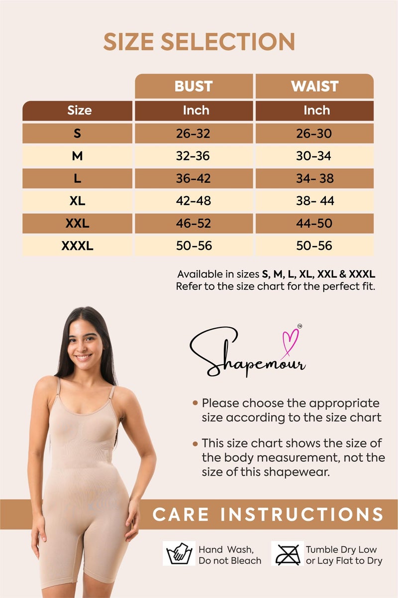 SHAPEMOUR Mid Thigh Bodysuit Bodyshaper, Sculpting Design Shapewear for Women, Body Shaper with Silicone Grip, No Steel Bones for All Day Comfort, Smooth and Seamless Fit (Skin, S) - Image 3