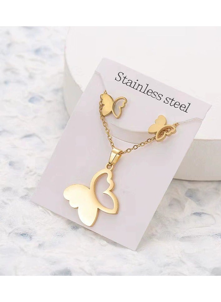 Dainty Butterfly Jewelry Set for Women – Stainless Steel Stud Earrings & Pendant Necklace 3PCS