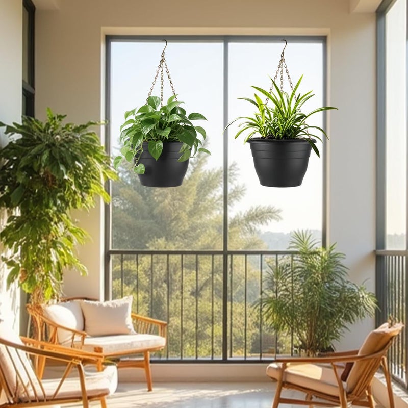 RooTrimmer 5 Pack 10 Inch Plant Pots Plastic Planters with Drainage Holes & Plugs,Lightweight Flower Pots for Indoor Outdoor Plants,Flowers,Monstera,Snake Plant,Home Garden(Black) - Image 5